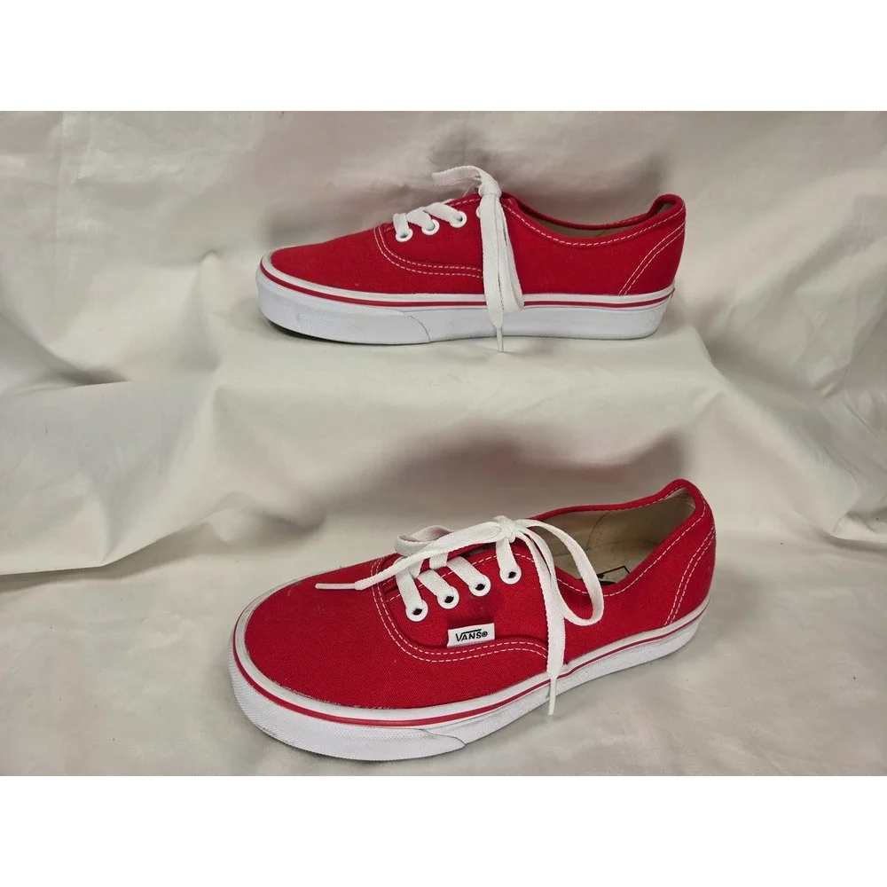 Authentic Original Red White VANS LowTop Canvas Shoe Men 5 Women 6.5 UK 4 EUC